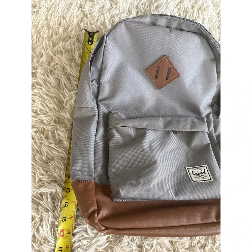 Herschel Supply Co Heritage Backpack Grey‎ Brown Faux Leather Trim 17 inch